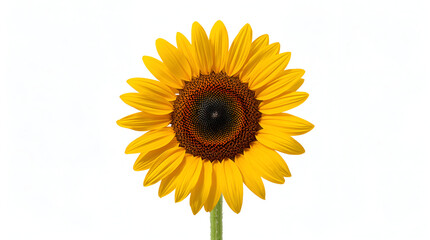 Fototapeta premium Bright sunflower with golden petals and dark seed center on a pure white photorealistic background