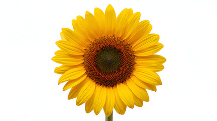 Obraz premium Bright sunflower with golden petals and dark seed center on a pure white photorealistic background