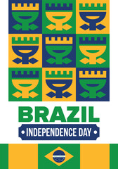 Brazil Independence Day. Happy national holiday. Freedom day. Celebrate annual in September 7. Brazil flag. Patriotic brazilian design. Poster, card, banner, template, background. Vector illustration