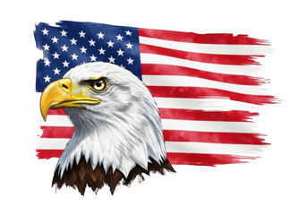 Majestic bald eagle and distressed american flag isolated on transparent background © CreativeVista