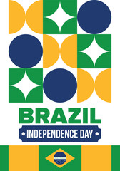 Brazil Independence Day. Happy national holiday. Freedom day. Celebrate annual in September 7. Brazil flag. Patriotic brazilian design. Poster, card, banner, template, background. Vector illustration