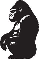 Gorilla Family Silhouette Vector – Black and White Wildlife Illustration of Parent and Baby Apes