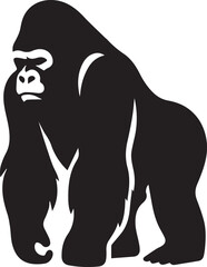 Gorilla Family Silhouette Vector – Black and White Wildlife Illustration of Parent and Baby Apes