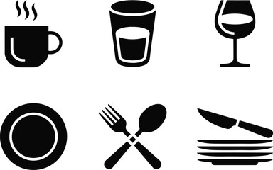 Dining, Kitchen, and Cutlery Icons Set - Restaurant and Meal Symbols.
