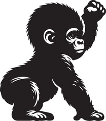 Gorilla Family Silhouette Vector – Black and White Wildlife Illustration of Parent and Baby Apes