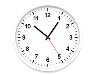White clock face, simple design, precise time