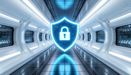 Futuristic Cyber Security Background with Digital Lock and Circuit Pattern