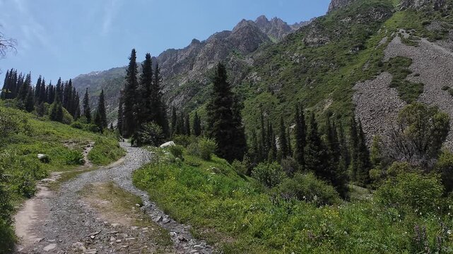 Beautiful mountainous landscapes inside Ala Archa National Park, Kyrgyzstan 