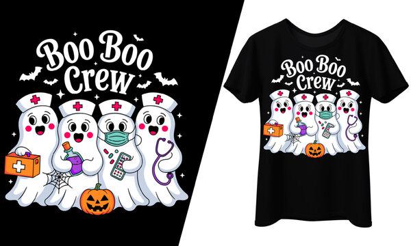 Halloween Nurse, Ghost Boo Boo Crew SVG, T-Shirt Design.

