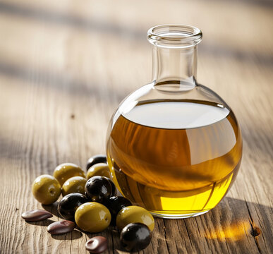 pure olive oil with olive seeds