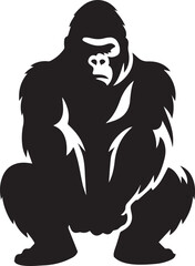 Gorilla Family Silhouette Vector – Black and White Wildlife Illustration of Parent and Baby Apes