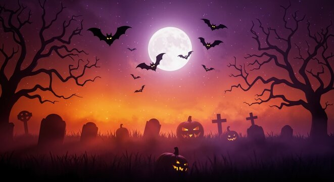 halloween night background with purple moon