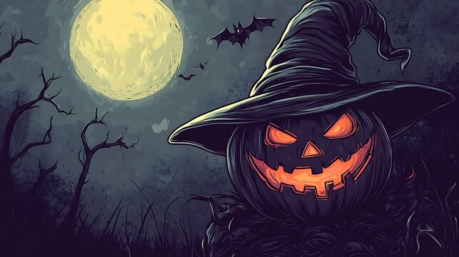 Classic ghost pumpkin witch vintage Halloween vector art