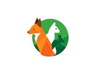 Obraz premium Two stylized foxes, orange and white, in a green circle