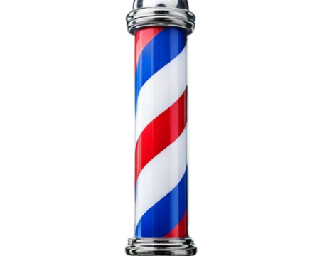 Traditional Barber Pole with Red, White, and Blue Stripes, isolated on a transparent background PNG