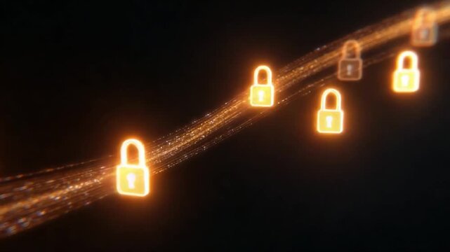 Cybersecurity Trail: Illustrative shot of digital padlocks in radiant glow, symbolizes robust network security, internet privacy, and secure data transfers.