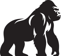 Gorilla Family Silhouette Vector – Black and White Wildlife Illustration of Parent and Baby Apes
