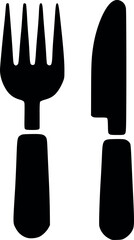 Fototapeta premium Simple black silhouette of a fork and knife, representing cutlery and dining.