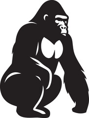 Gorilla Family Silhouette Vector – Black and White Wildlife Illustration of Parent and Baby Apes