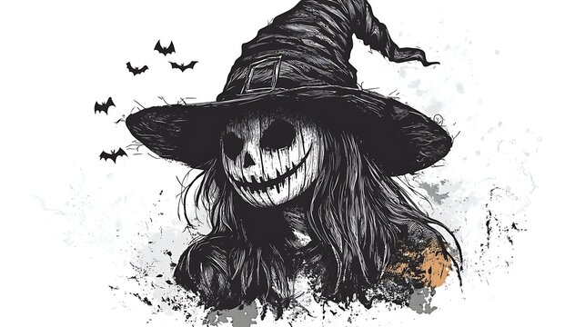 Halloween vintage ghost pumpkin witch illustration in vector