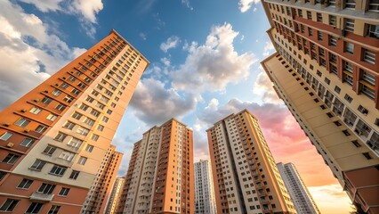Fototapeta premium Modern Residential High-Rise Apartments at Sunset