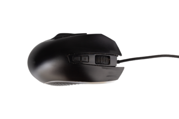 Black macro computer mouse on white background