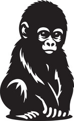 Gorilla Family Silhouette Vector – Black and White Wildlife Illustration of Parent and Baby Apes