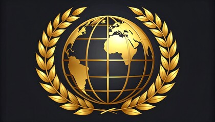 A golden globe with intricate design, encircled by a laurel wreath, stands out against a sophisticated dark background.