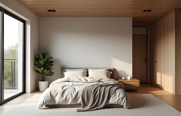 Modern Bedroom Interior with Simple Bed