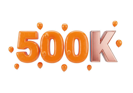 Orange 500k celebration with balloons isolated on transparent background - Powered by Adobe