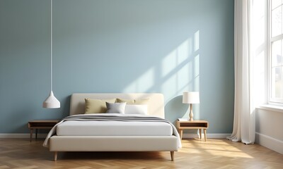 Modern Bedroom Interior with Wooden Bed