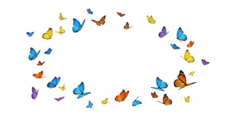 Colorful butterflies flying on a white or transparent background.