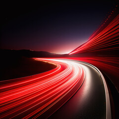 Glowing Red Light Trail on Curved Path, Futuristic Speed and Motion Abstract Background Representing Technology, Energy, and Innovation