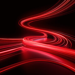 Glowing Red Light Trail on Curved Path, Futuristic Speed and Motion Abstract Background Representing Technology, Energy, and Innovation