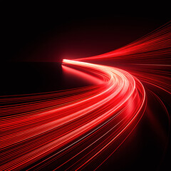 Glowing Red Light Trail on Curved Path, Futuristic Speed and Motion Abstract Background Representing Technology, Energy, and Innovation