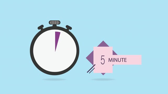 5 minutes on stopwatch . Countdown sign.Clock face timer.
