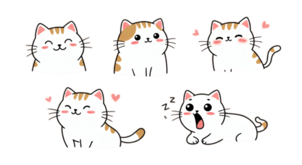 Whimsical Cat Faces Adorable Kitten Expressions in Vector Art