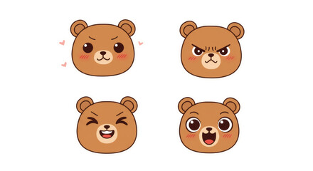 Cute Brown Bear Emojis Happy, Angry, Shy, and Playful Expressions