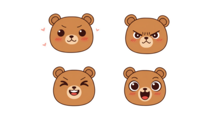 Cute Brown Bear Emojis Happy, Angry, Shy, and Playful Expressions