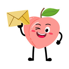 Cute Hand Drawn Peach Holding An Envelope