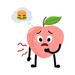 Cute Hand Drawn Hungry Peach Want a Burger