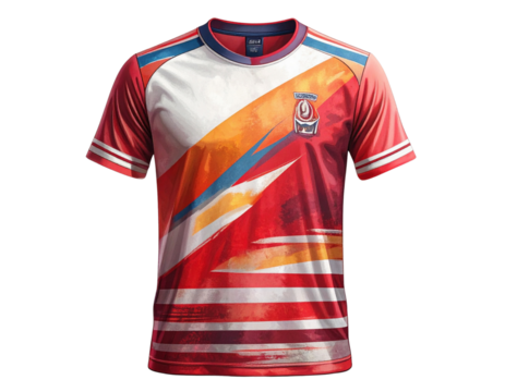 Vibrant abstract sports jersey with red white and blue design