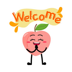 Cute Hand Drawn Peach Welcoming and Greeting Expression