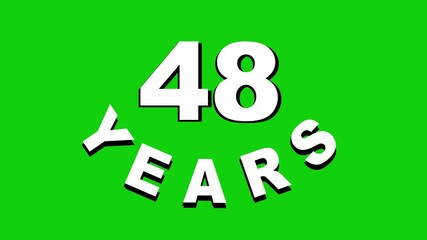 Number 48 year animation motion graphics on green screen. 48 year celebration, anniversary, birthday concept. chroma key video background.