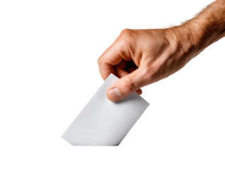 A hand holding a blank ballot