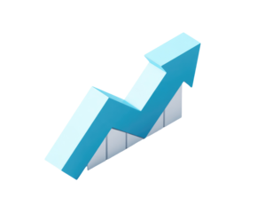Light-blue 3D graphic of an upward trending line graph.  The graph is stylized and depicts strong growth