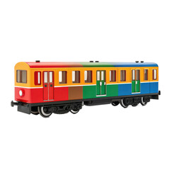 Fototapeta premium Vibrant rainbow colored train model depicting joyful transportation and colorful journeys transparent background