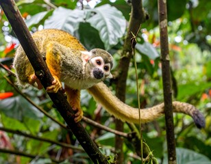 Obraz premium Close-up of a monkey in a lush forest