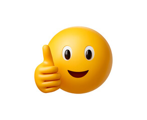 Smiling emoji with thumbs up gesture on transparent background, PNG