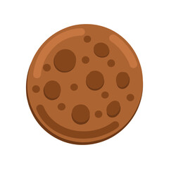 Flat vector chocolate cookie with chips on clean white background. Ideal for dessert menus, bakeries, blogs, or food packaging.